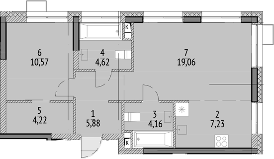 2-комн., 55.74 м², 18/21 этаж, ЖК «N'ICE LOFT»
