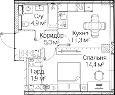 1-комн., 37.13 м², 2/41 этаж, ЖК «СЕЗАР БУДУЩЕЕ»