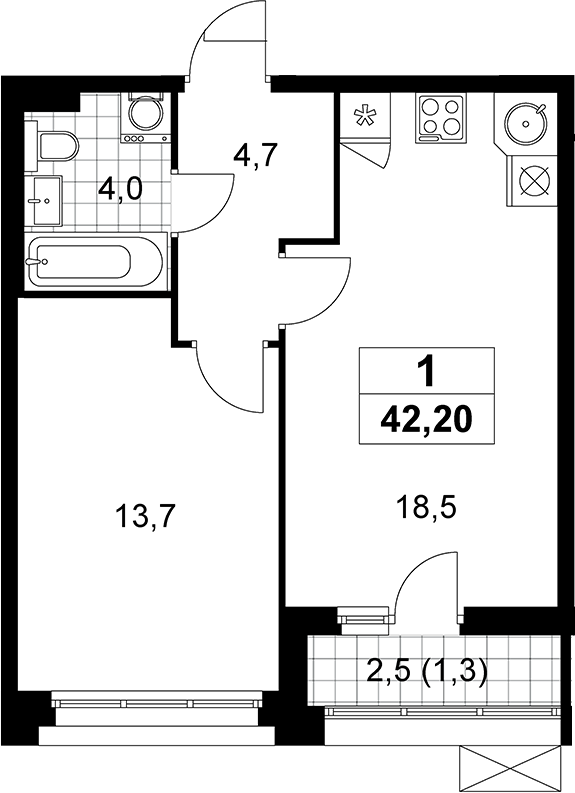2-комн., 40.9 м², 8/14 этаж, ЖК «Прокшино»