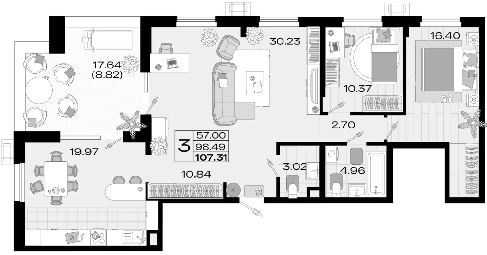 4-комн. квартира, 97.93 м² в ЖК Римские Каникулы — фото 2
