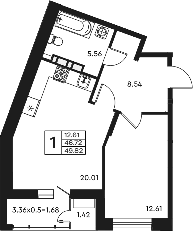 1-комн. квартира, 46.72 м² в ЖК Эндемик — фото 2