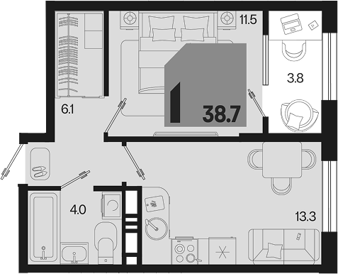 Продается 1-комн. квартира, 34.9 м² — фото 2