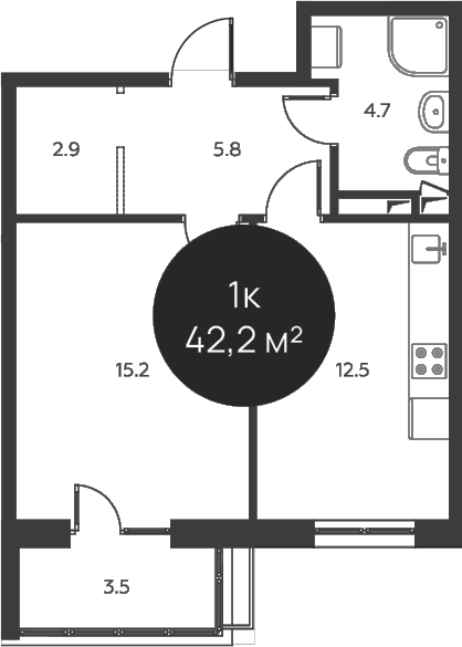 1-комн., 41.1 м², 2/3 этаж, ЖК «Павлово 3»
