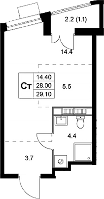 Студия, 28.1 м², 5/8 этаж, ЖК «Легенда Коренево»