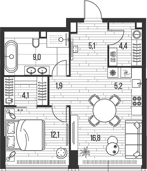 2-комн., 58.6 м², 4/47 этаж, ЖК «HIGH LIFE»