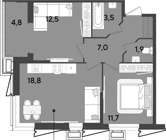 3-комн. квартира, 55.4 м² в ЖК Парк Победы — фото 2