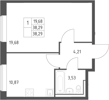 1-комн., 38.29 м², 9/12 этаж, ЖК «Большое Юрлово»