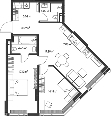 3-комн., 74.47 м², 41/47 этаж, ЖК «Джойс»