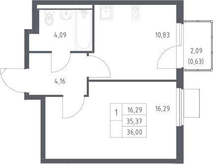 1-комн., 35.37 м², 17/17 этаж, ЖК «Горки Парк»