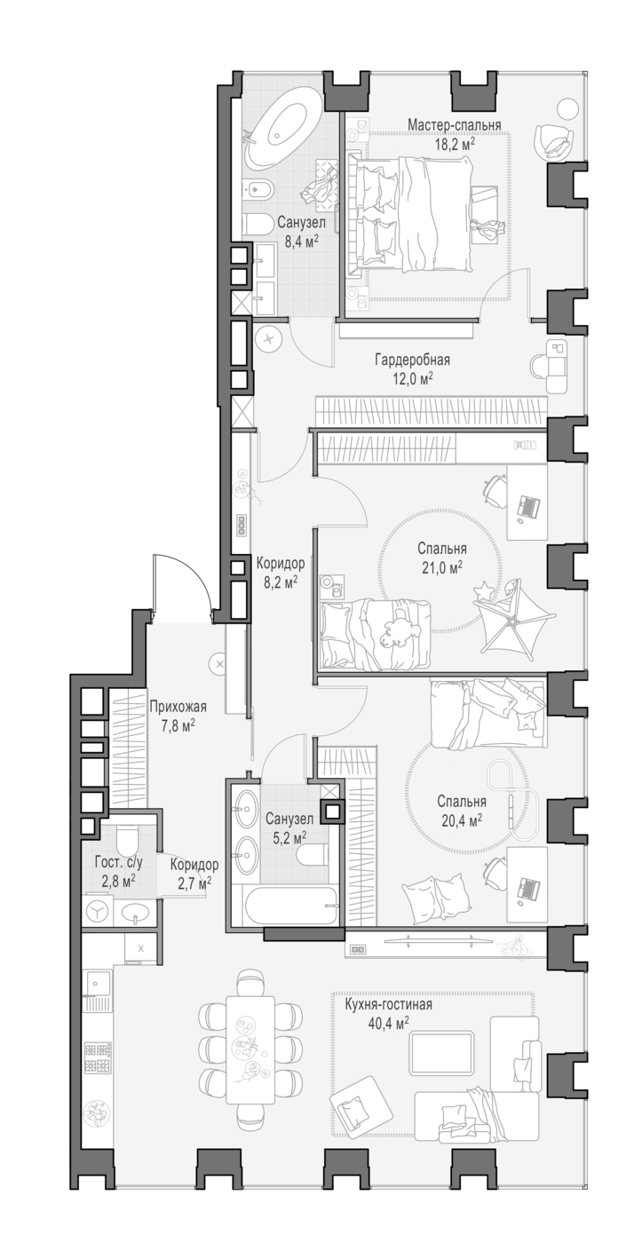 4+ комнаты, 147.5 м², 13/23 этаж, ЖК «Квартал Life Time»