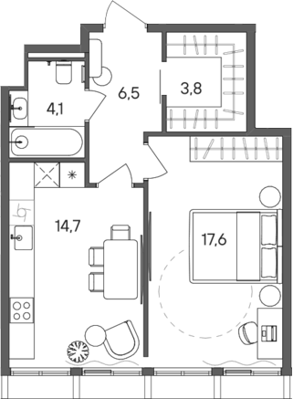 1-комн., 46.7 м², 28/28 этаж, ЖК «СТОУН Сокольники»