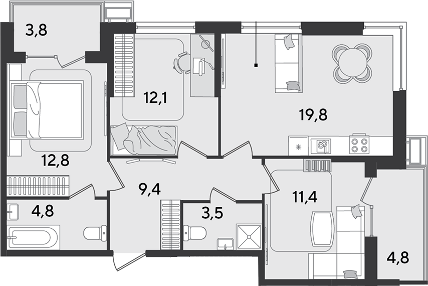 4-комн. квартира, 73.8 м² в ЖК Парк Победы — фото 2