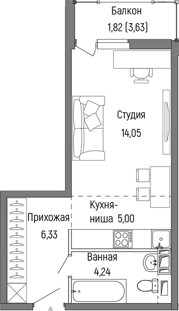 Студия, 29.62 м², 7/9 этаж, ЖК «Рига Хиллс»