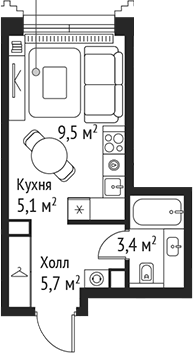 Студия, 23.7 м², 35/59 этаж, ЖК «СЕТ»