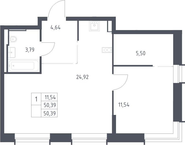 2-комн., 50.39 м², 14/17 этаж, ЖК «Литературный Квартал»