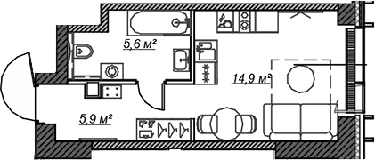 Студия, 26.4 м², 19/59 этаж, ЖК «Веер»