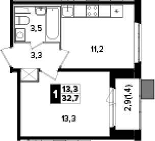 1-комн., 31.3 м², 20/24 этаж, ЖК «Южная Битца»