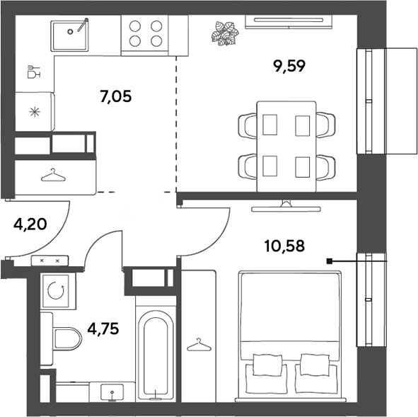 2-комн., 36.17 м², 2/12 этаж, ЖК «Публицист»