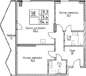 3-комн., 73.4 м², 10/29 этаж, ЖК «Наметкин Тауэр»
