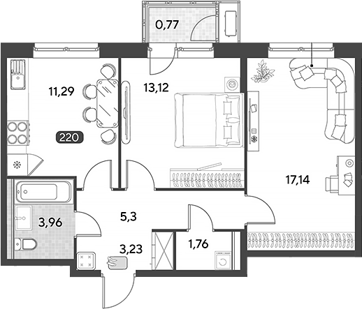 2-комн., 55.8 м², 5/25 этаж, ЖК «Космопарк»