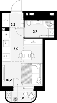 Студия, 21.1 м², 2/18 этаж, ЖК «Грейд»
