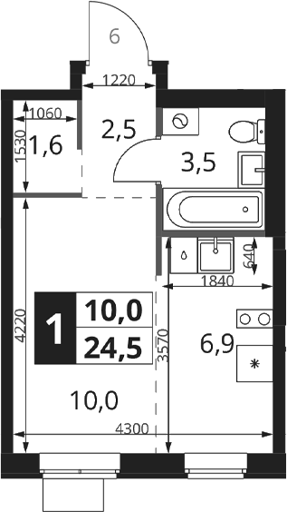 Студия, 24.5 м², 3/17 этаж, ЖК «1-й Ясеневский»