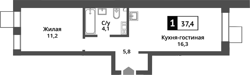 2-комн., 37.4 м², 2/9 этаж, ЖК «Никольский квартал Отрада»