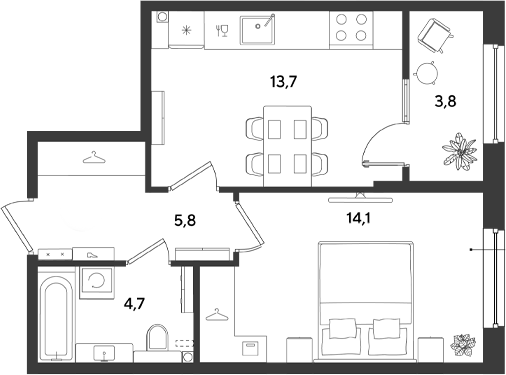 Продается 1-комн. квартира, 38.3 м²