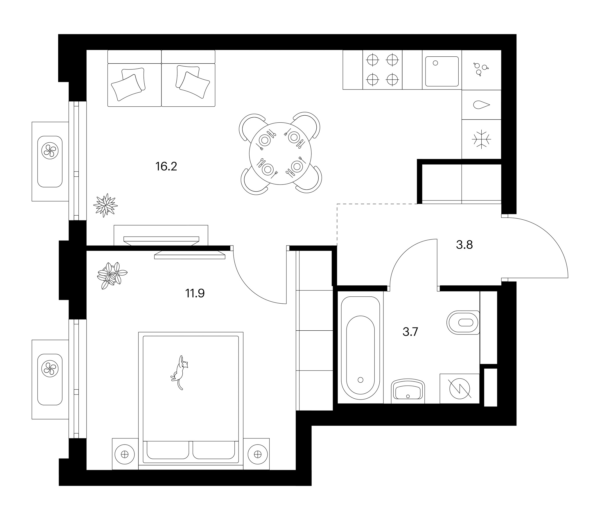 1-комн., 35.6 м², 23/25 этаж, ЖК «Белая Дача парк»