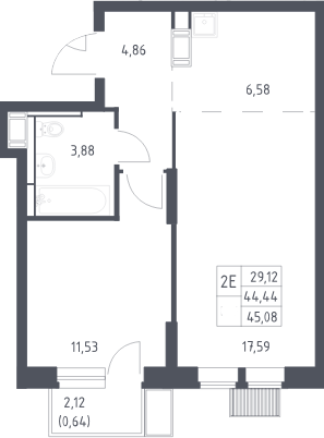 2-комн., 44.44 м², 10/25 этаж, ЖК «Большое Путилково»