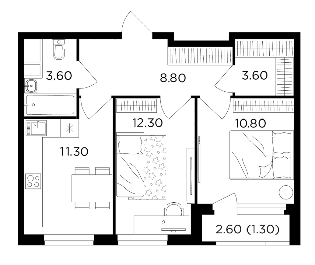 2-комн., 50.4 м², 8/22 этаж, ЖК «Филатов Луг»