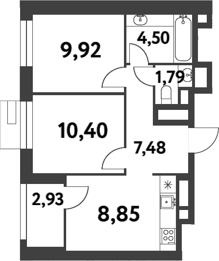 2-комн., 45.55 м², 9/16 этаж, ЖК «Смарт Гарден»