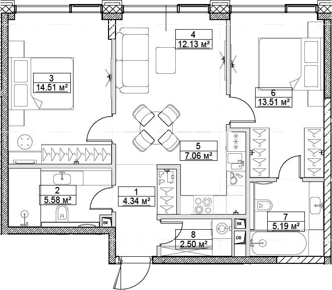 3-комн., 64.82 м², 7/10 этаж, ЖК «Сити Бэй»