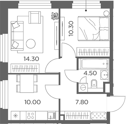 2-комн., 46.9 м², 4/20 этаж, ЖК «Белый Град»