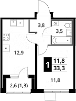 1-комн., 32 м², 18/18 этаж, ЖК «1-й Ясеневский»
