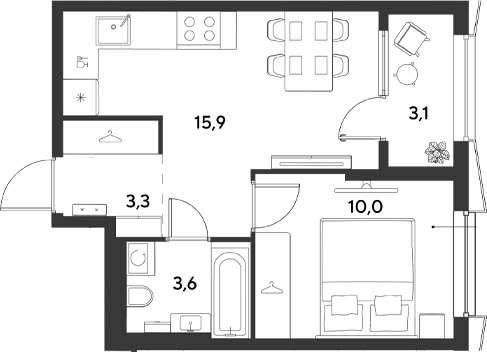 1-комн., 32.8 м², 2/18 этаж, ЖК «Ридз»