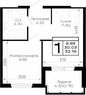 1-комн. квартира, 30.03 м² в ЖК Усадьба Гостагаевская — фото 2