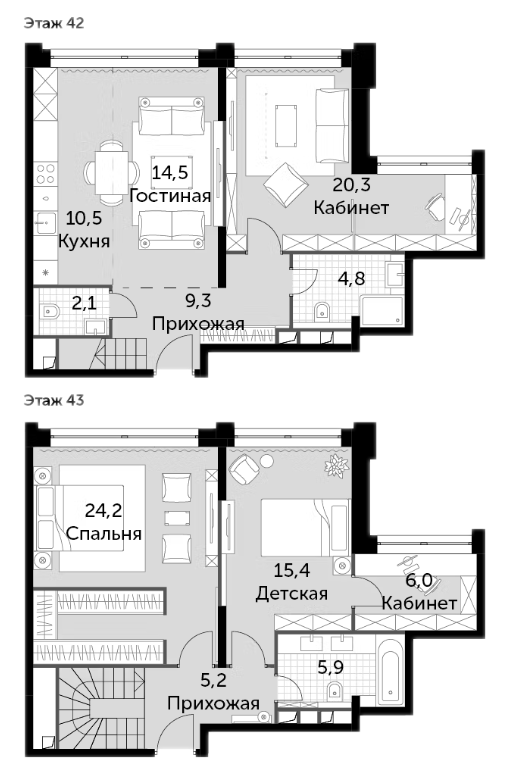 4+ комнаты, 118.2 м², 42/43 этаж, ЖК «Сидней Сити»
