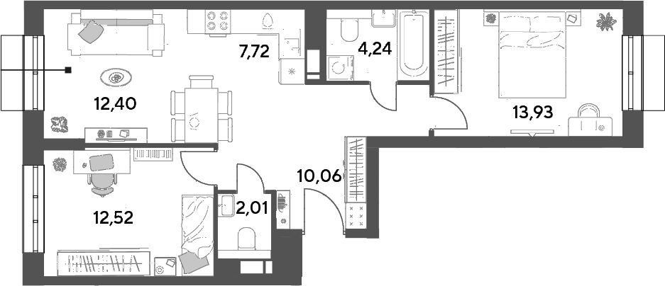 3-комн., 62.88 м², 8/12 этаж, ЖК «Публицист»