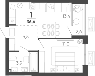 1-комн. квартира, 35.1 м² в ЖК Барса — фото 2