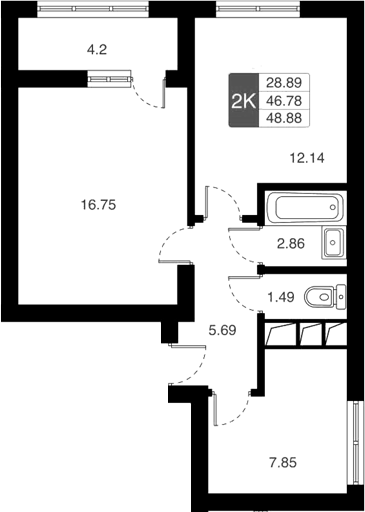 2-комн., 46.78 м², 13/20 этаж, ЖК «Химки Тайм»