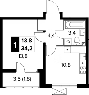 1-комн., 32.4 м², 13/23 этаж, ЖК «Южная Битца»