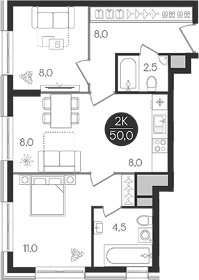3-комн., 50 м², 13/32 этаж, ЖК «Кантемировский»