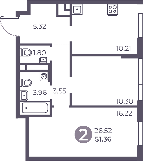 2-комн., 51.36 м², 26/28 этаж, ЖК «Нижегородская от Гранель»