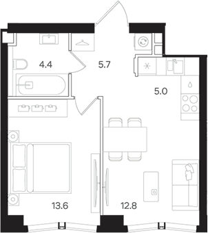 2-комн., 41.5 м², 27/42 этаж, ЖК «АУРА»