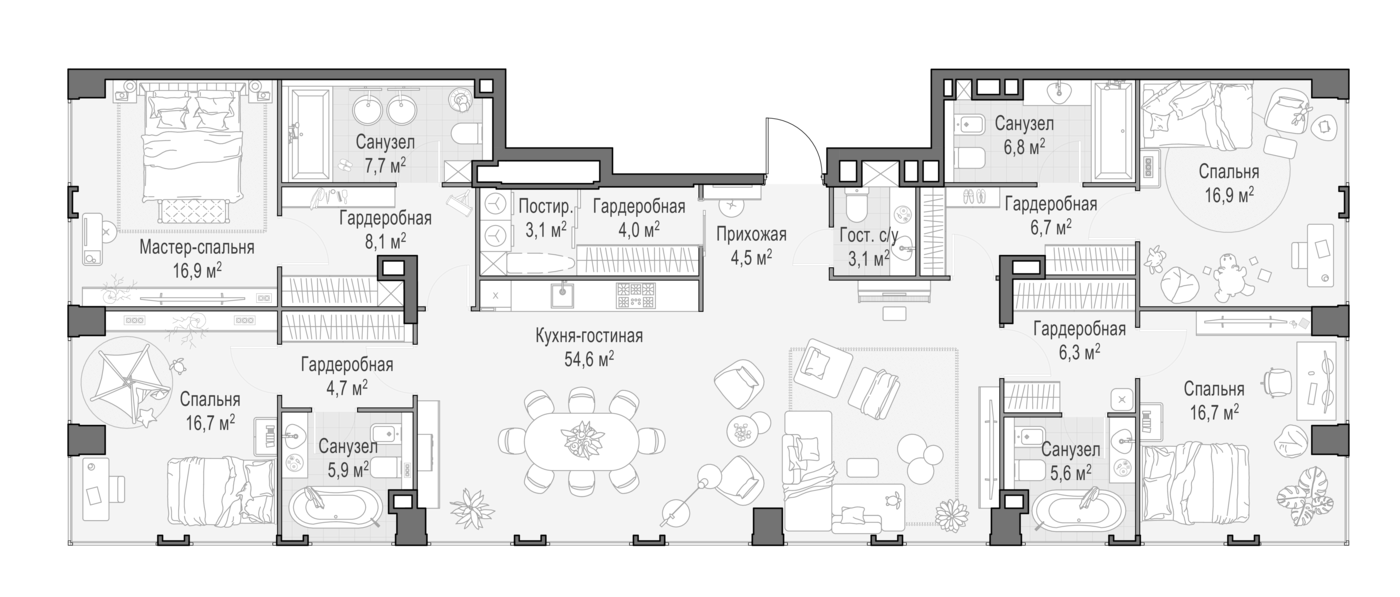 4+ комнаты, 187.1 м², 15/23 этаж, ЖК «Квартал Life Time»