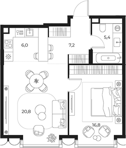 2-комн., 56.2 м², 3/14 этаж, ЖК «МАСТЕРС»