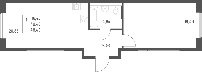 2-комн., 48.4 м², 12/12 этаж, ЖК «Большое Юрлово»
