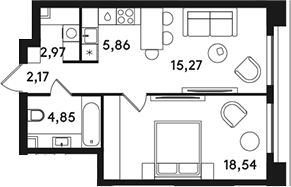 2-комн., 49.66 м², 35/49 этаж, ЖК «СОЛОС»
