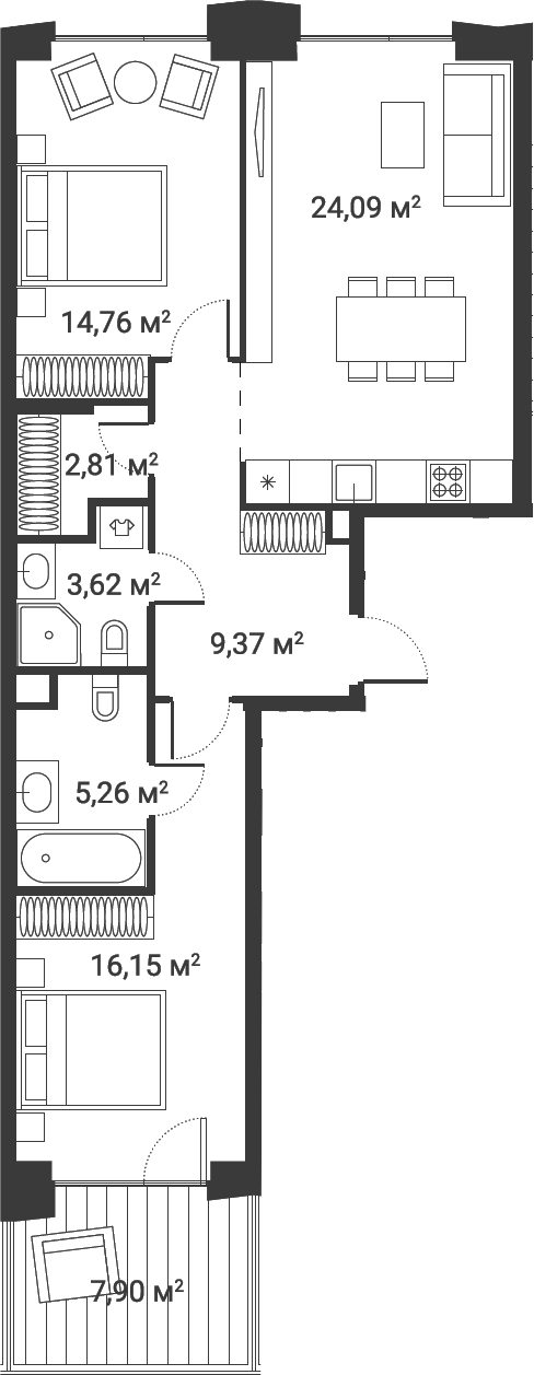 3-комн., 74.4 м², 2/24 этаж, ЖК «Первый Нагатинский»